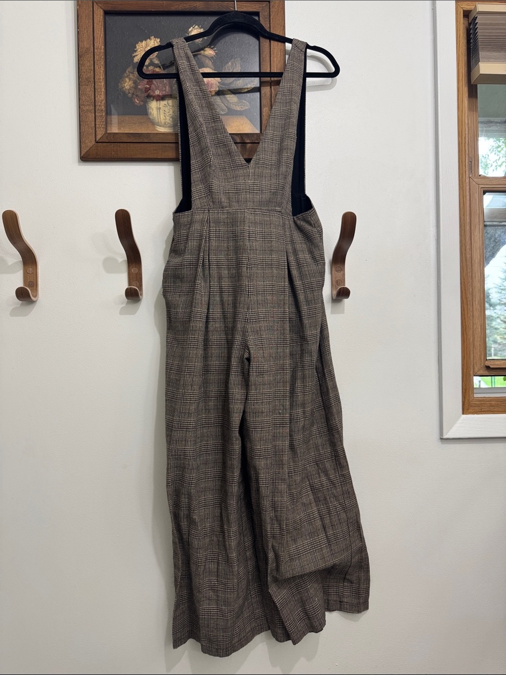 Lush Brown Plaid Wide-Leg Suspender Jumpsuit